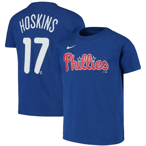 Outerstuff Rhys Hoskins Philadelphia Phillies Blue Youth Name and Number Jersey T-Shirt Outerstuff Rhys Hoskins Philadelphia Phillies Blue Youth Name and Number Jersey T-Shirt